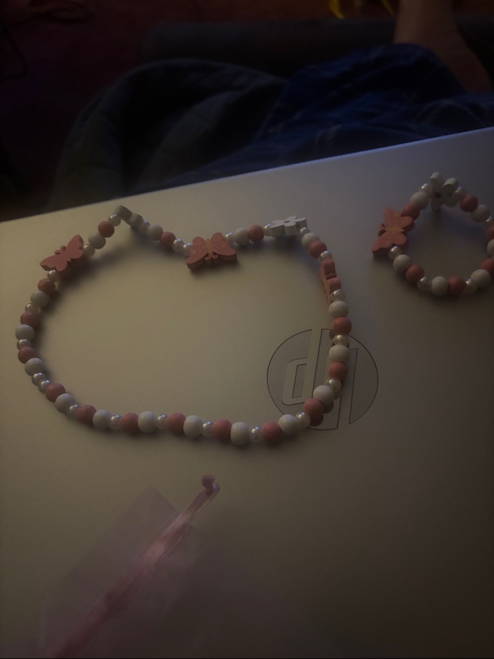 Pink and White Beaded Butterfly Jewelry Set